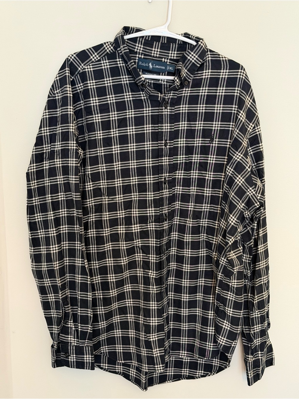 Polo Ralph Lauren Men’s Size XL Plaid Long Sleeve Black Classic Fit Dress Shirt